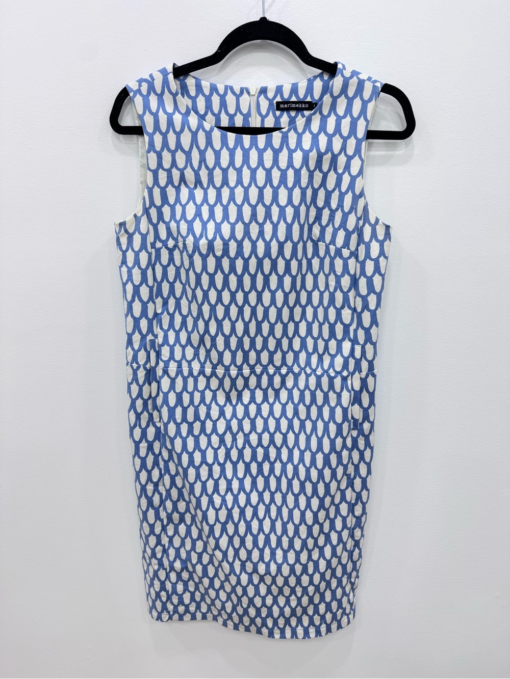 Marimekko Pikku Suomu Fish Scale Motif Print Dress Sz 36 Blue White design